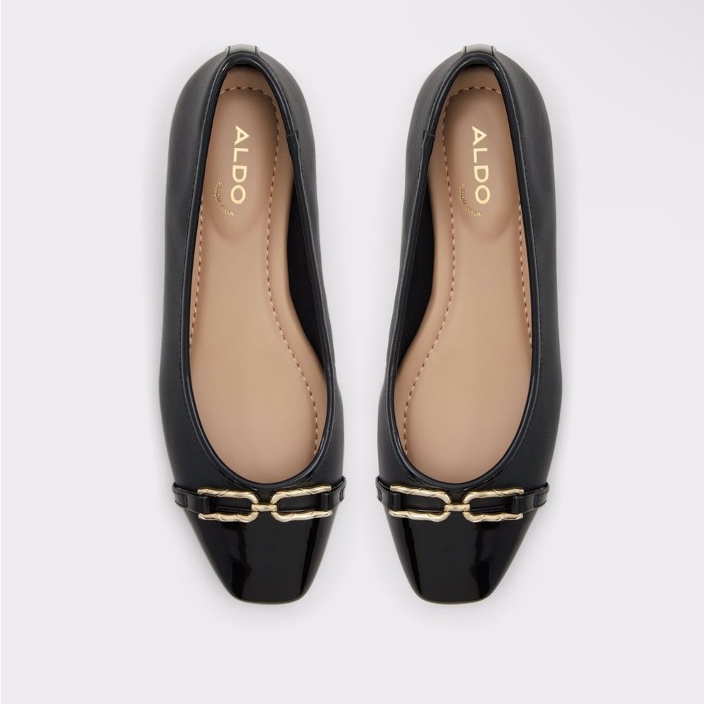 Aldo Preri Black Ballet Flats with Gold Accents for Professional Elegance